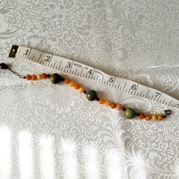 PAIR of Bracelets Hand Made Green Orange Beige Tan Beaded Wire Boho Unique Artsy - Picture 13 of 13